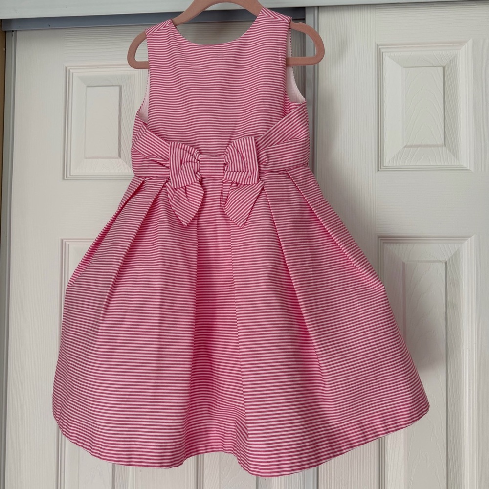 Janie and Jack Pink And White Striped Fully Lined Bow Dress Girls Size 3